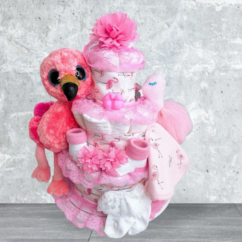Flamingo Diaper Cake, Baby Shower Gift